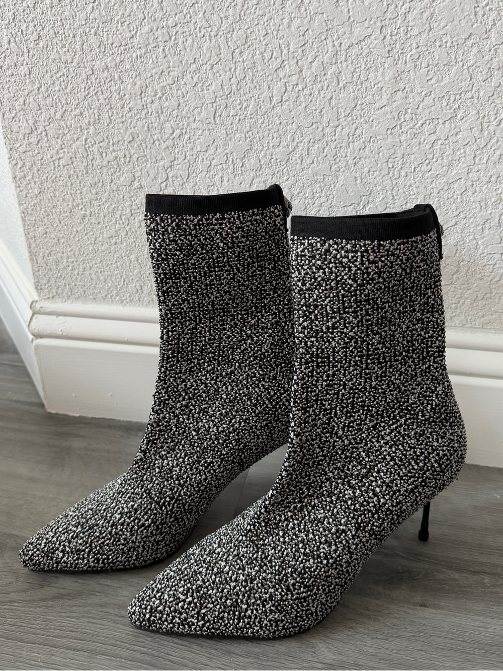 Kurt Geiger Black and White Knit Sock Ankle Boots
